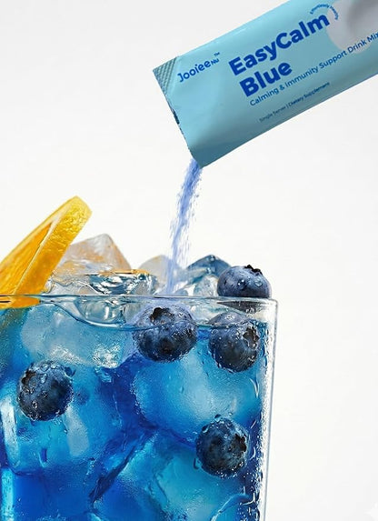 Easy Calm Blue - Calming Drink Mix with Magnesium KSM-66 Ashwagandha & Blue Spirulinac L-theanine Lion's Mane Mushroom GABA Vitamin D3 Supports Cortisol Balance Mood Sleep