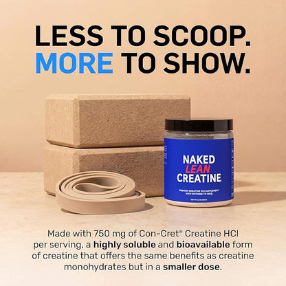 NAKED Lean Creatine HCl Powder, 100 Servings - Con-Cret Creatine Hydrochloride with Organic Prickly Pear Extract, Electrolytes - Muscle Growth, Strength & Cognitive Support - Unflavored