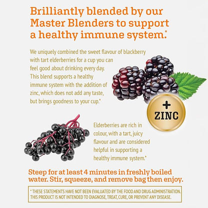 Twinings Superblends Immune Support+ Zinc Blackberry Flavoured Hibiscus & Elderberry Herbal, Naturally Caffeine-Free, 16 Count (Pack of 1), Enjoy Hot or Iced, 16 Teabags