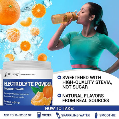 Dr. Berg Zero Sugar Hydration Keto Electrolyte Powder - Enhanced w/ 1000 mg of Potassium & Real Pink Himalayan Salt (NOT Table Salt) - Tangerine Flavor Hydration Drink Mix Supplement - 50 Servings