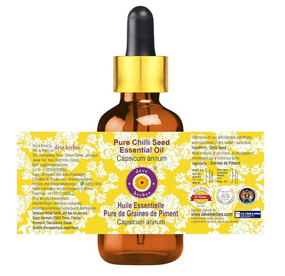 dève herbes Chilli Seed Essential Oil (Capsicum annum) with Glass Dropper | Pure | Non-Sticky | Non-Greasy | Lightweight | Men & Women | All Skin Types | Steam Distilled 50ml (1.69 oz)