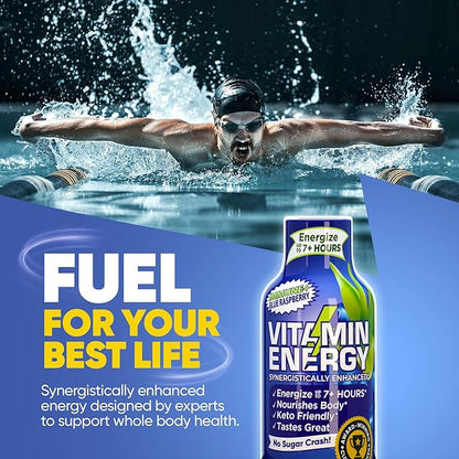 Vitamin Energy Immune+ Extra Strength Energy Shot Blue Raspberry 48 Pack, 260mg Natural Caffeine, B-Vitamins, Citicoline, Green Tea, Immunity & Focus Support, Zero Sugar, Gluten-Free 1.93 fl oz