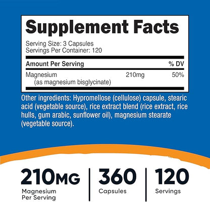 Nutricost Magnesium Glycinate Capsules (360 Capsules, 210 mg Per Serving) - Magnesium Glycinate Supplement for Gentle Absorption