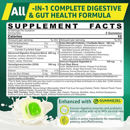2Pack Digestive Enzymes Gummies for Women & Men, Multi-Enzymes with 90Billion CFU Probiotics and Prebiotics & Postbiotic, Vegetable & Fruit Fiber Blend, Super Enzymes for Digestive & Gut Health,Immune