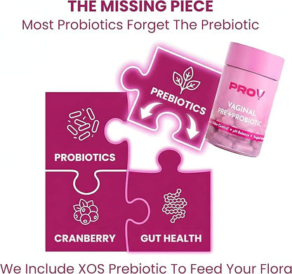 Pro-V Women’s Probiotic with Prebiotics & Cranberry - 4-in-1 Synbiotic for Vaginal Health, pH Balance, Odor & Urinary Tract Support - Daily Feminine Microbiome Supplement - 30 CT