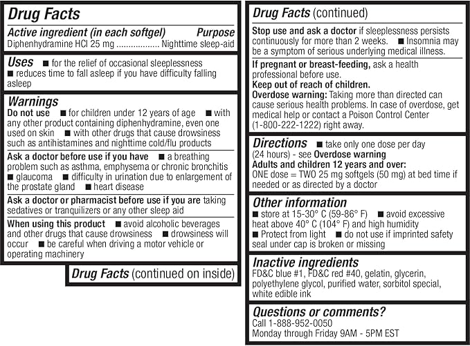 HealthA2Z Sleep Aid, Diphenhydramine HCl 25mg Softgels, Supports Deeper, Restful Sleeping, Non Habit-Forming (250 Softgels)