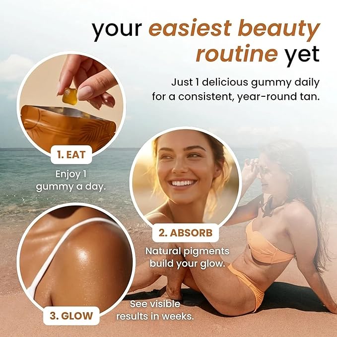 velura Savanna Skin Tanning Gummies, Astaxanthin & Lycopene Complex for Natural Sun-Kissed Glow & Hydration, Watermelon, Vegan, Sugar Free – 60 Count