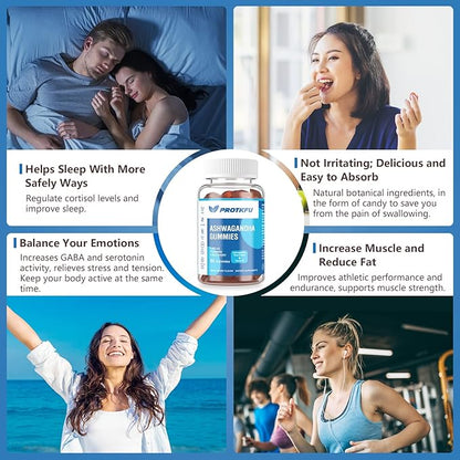 ProTKFU 2 Pack Ashwagandha Gummies & Vitamin D3 Gummies Organic Aswangdha Supplement for Improve Sleep, Stress Relief & Mood Calm (Non-GMO, Gluten-Free & Sugar Free)