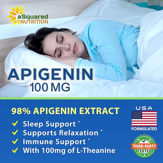aSquared Nutrition Apigenin 100mg with L-Theanine 100mg Gummies - Apigenin Supplement for Sleep - Natural Extract Gummy Alternative to Capsules, Pills, Powder & Tea - 2 Per Serving (Pack of 3)