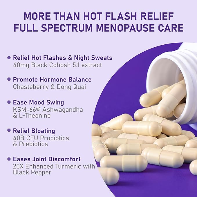Menopause Supplements for Women with Black Cohosh 5:1 Extract - Hormone Harmony for Hot Flashes, Night Sweats, Mood Swings & Bloating - 30 Servings
