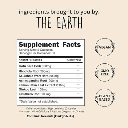 Joy-Filled Mood Support Supplement - 7 Herb Complex + St. Johns Worts (120 Ct) | Stress Relief Supplement with Rhodiola Rosea, Eleuthero | Helps Calm The Mind & Body | 100% Plant-Based Happy Pills