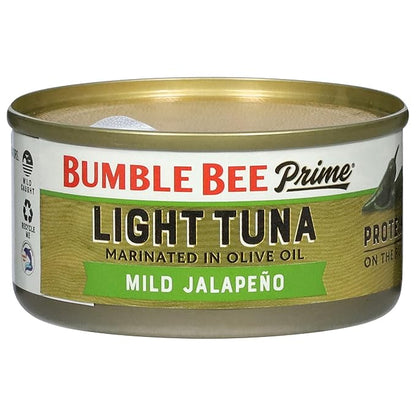 Bumble Bee Prime Protein on the Run Tuna Snack Kit - Gourmet Tuna Marinated in Olive Oil & Mild Jalapeno with Crackers and Serving Utensil - 20g of Protein Per Serving, Easy Open Can