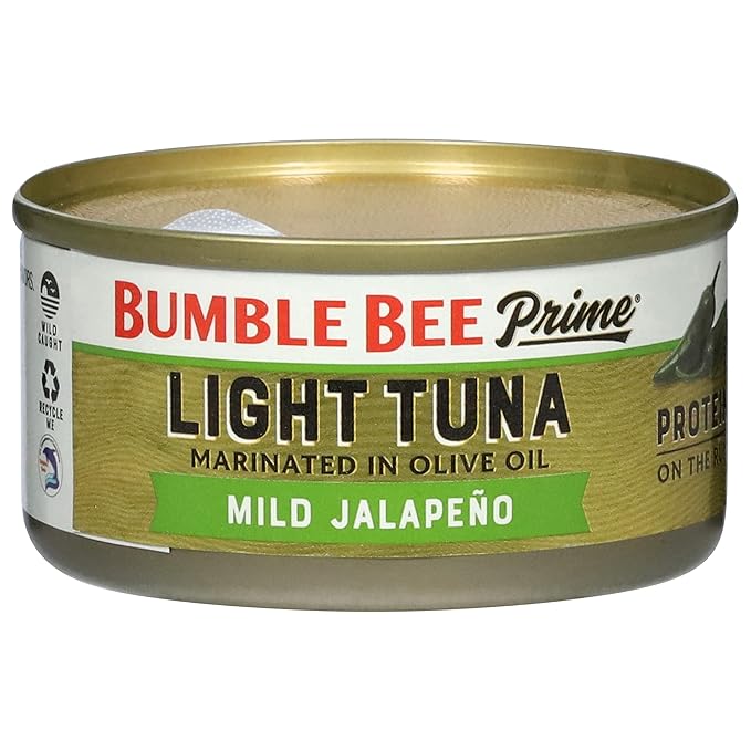 Bumble Bee Prime Protein on the Run Tuna Snack Kit, Pack of 12 - Gourmet Tuna Marinated in Olive Oil & Mild Jalapeno with Crackers and Serving Utensil - 20g of Protein Per Serving, Easy Open Can
