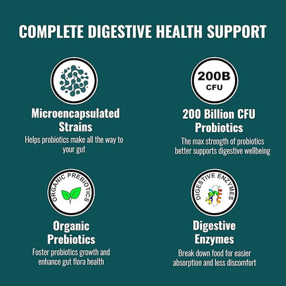 UpNourish Probiotics - 200 Billion CFUs for Men and Women, 15 Clinically Studied Strains, Prebiotics & Enzymes - 60 Vegan Capsules