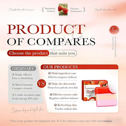 Feminine Cleansing Bar for Women, Yoni Bar, Ph-Balanced Formula, Remove Odor, Moisturize&Soften, Clean &Gentle Ingredients, Strawberry Scent, Velvety Texture for Daily Intimate Hygiene, Red