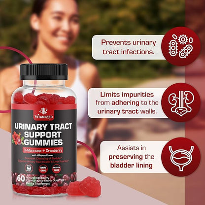 Potent Cranberry Gummies with D Mannose - Urinary Tract Health for Women & Men, Urinary Flush & Bladder Fast-Acting Support Supplements with Hibiscus Powder, 60 Count