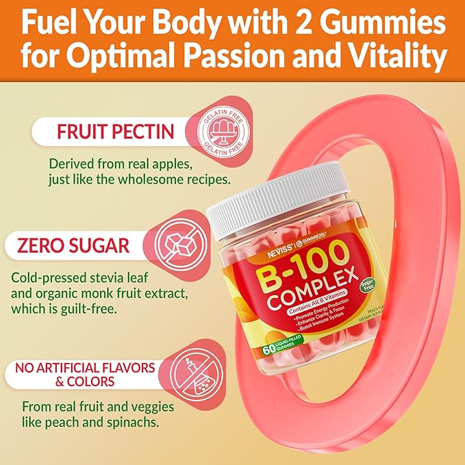 2 Pack Super Vitamin B Complex Gummies - Methylated B Complex for Women & Men, All B Vitamins, Methyl B12, Methylfolate, Vitamin C, Choline, Inositol, PABA for Energy, Brain & Immune, 0g Sugar, Vegan