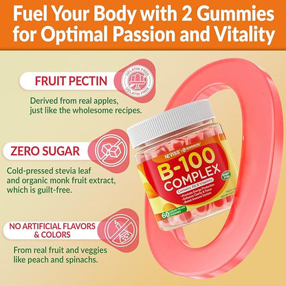 2 Pack Super Vitamin B Complex Gummies - Methylated B Complex for Women & Men, All B Vitamins, Methyl B12, Methylfolate, Vitamin C, Choline, Inositol, PABA for Energy, Brain & Immune, 0g Sugar, Vegan