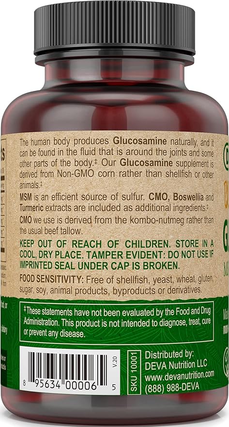 DEVA Vegan Glucosamine MSM & CMO, CMO, Turmeric, Boswellia Extract with Non Animal Ingredients, 90 Tablets