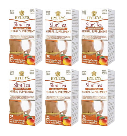 Hyleys Slim Tea Mango Flavor - Weight Loss Herbal Supplement Cleanse and Detox - 25 Tea Bags (6 Pack)