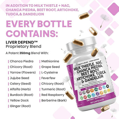 Clean Nutraceuticals Milk Thistle NAC Chanca Piedra Beet Root Artichoke Astragalus Dandelion Root - Liver Cleanse Supplement Plus TUDCA Choline & Ginger - 2Pack
