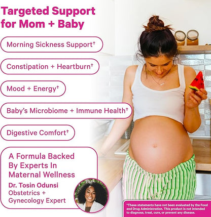 Pink Stork Prenatal Probiotic for Women with 50 Billion CFU | Vitamin B6 & Prebiotics | Pregnancy Probiotics for Morning Sickness | Digestive, Immune, & Gut Health | Vegan & Gluten-Free | 30 Capsules