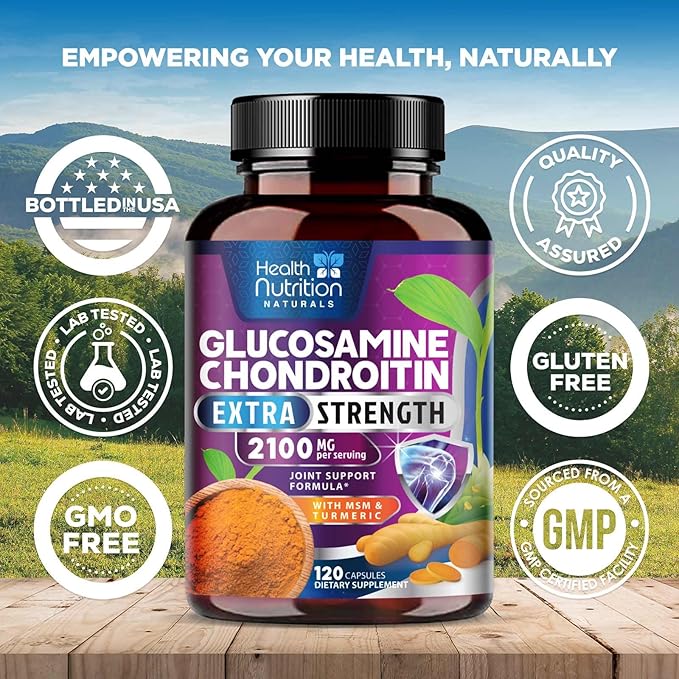 Glucosamine Chondroitin MSM Complex - 3X Strength Joint Support Supplement with Glucosamine Sulfate, Turmeric, Boswellia - For Cartilage, Mobility & Flexibility - Bottled in USA, 120 Capsules