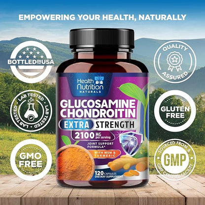 Glucosamine Chondroitin MSM Complex - 3X Strength Joint Support Supplement with Glucosamine Sulfate, Turmeric, Boswellia - For Cartilage, Mobility & Flexibility - Bottled in USA, 120 Capsules