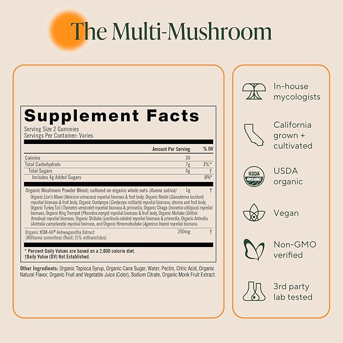 OM MUSHROOM SUPERFOOD Master Blend Mushroom Gummies – Organic 10-Mushroom Complex with Ashwagandha – Supports Immunity, Gut Health & Stress Relief – Mixed Berry Flavor – 28 Servings, 56 Count.