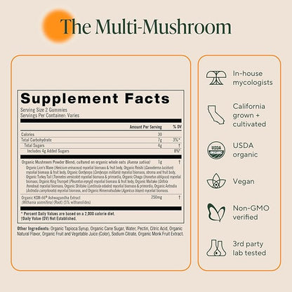 OM MUSHROOM SUPERFOOD Master Blend Mushroom Gummies – Organic 10-Mushroom Complex with Ashwagandha – Supports Immunity, Gut Health & Stress Relief – Mixed Berry Flavor – 28 Servings, 56 Count.