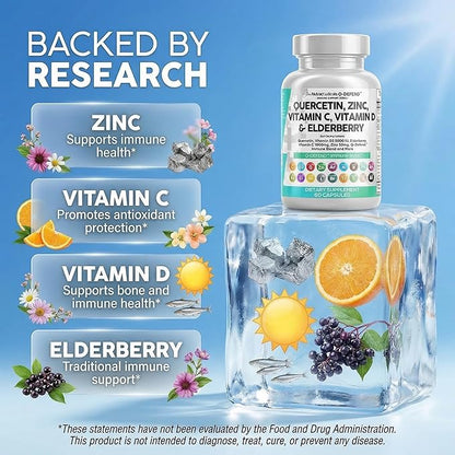 Q Defend Quercetin Supplement with Zinc Vitamin C Vitamin D Elderberry Turmeric Black Pepper Garlic Ginger Sea Moss Lysine Stinging Nettle Reishi Mushroom Immune Support 60 Capsules by Clean Nutra