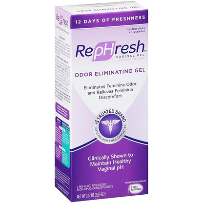 RepHresh Odor Eliminating Vaginal Gel, Feminine Care pH Balance for Women, 4 Count (0.7oz)
