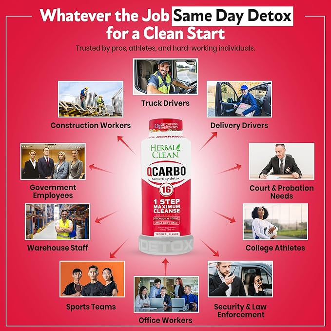 Herbal Clean Qcarbo16 Same-Day Detox Cleanse Drink (16 fl oz) - Tropical Flavor Full Body Cleanse* Detox Drink for Moderate Toxin Level*, Vitamin B2 and Vitamin B12 for Men & Women