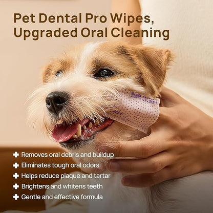 HICC PET Pro Teeth Cleaning Wipes, Vet-Recommended Dog Finger Toothbrush Wipes for Plaque & Fresh Breath, No-Rinse Dog Tooth Brushing Kit, Fresh Breath Oral Care, 50 Count, Unscented