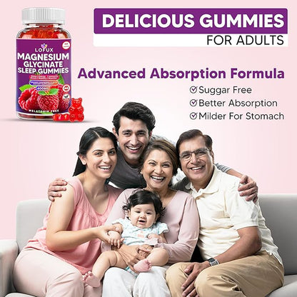 Lofux Magnesium Glycinate Gummies 400mg, Sugar Free Magnesium Gummies for Adults Women, Men, Chewable Supplement Gummy with L-Threonate, Vitamin D, B6, CoQ10 - for Calm, Sleep, Body Relaxation, 120 Ct