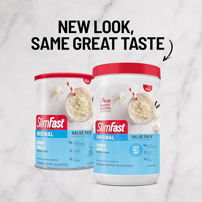 SlimFast Meal Replacement Powder, Original French Vanilla, Weight Loss Shake Mix, 10g of Protein, 22 Servings (Packaging May Vary)