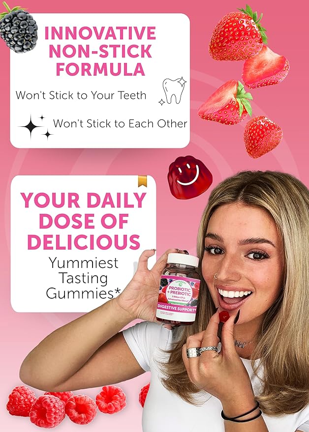 Lunakai USA Made Prebiotic + Probiotic Gummies for Women and Men - High Potency 5 Billion CFUs with Fibers - Non-GMO Gut Health Support - 3 Pack