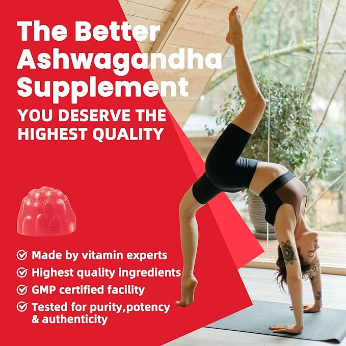 Ashwagandha Gummies & Vitamin D3 Gummies 60 Count - Organic Aswangdha Supplement for Improve Sleep, Stress Relief & Mood Calm(Mixed Berry, Vegan, Plant Based,Gluten-Free & Gelatin Free)-1pack