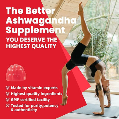 Ashwagandha Gummies & Vitamin D3 Gummies 60 Count - Organic Aswangdha Supplement for Improve Sleep, Stress Relief & Mood Calm(Mixed Berry, Vegan, Plant Based,Gluten-Free & Gelatin Free)-1pack