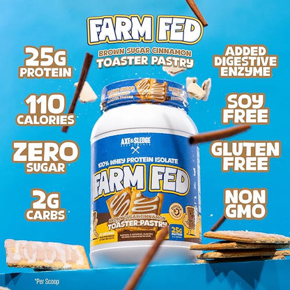 Axe & Sledge Farm Fed 100% Whey Protein Isolate | 25g Protein | Low Carb, Low Sugar, Gluten Free | Protein Powder for Men and Women | Keto | Made in The USA | 28 Servings, Brown Sugar Cinnamon