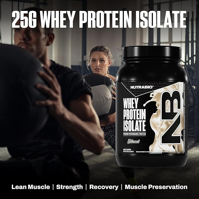 NutraBio 100% Whey Protein Isolate Protein Powder, 25g Protein with Complete Amino Acid Profile, Non-GMO, Soy & Gluten Free, Low Carb, Low Calorie Whey Protein Powder, Raw Unflavored, 2 Lbs