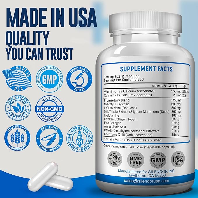 Advanced Complex-NAC Supplement (N-Acetyl L-Cysteine) 600mg with L-Glutathione 500mg and Milk Thistle Extract-Potent Antioxidant-Immune Function Support Respiratory Health-Promotes Liver Kidney Detox