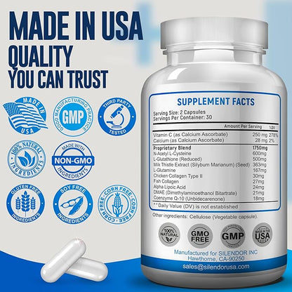 Advanced Complex-NAC Supplement (N-Acetyl L-Cysteine) 600mg with L-Glutathione 500mg and Milk Thistle Extract-Potent Antioxidant-Immune Function Support Respiratory Health-Promotes Liver Kidney Detox
