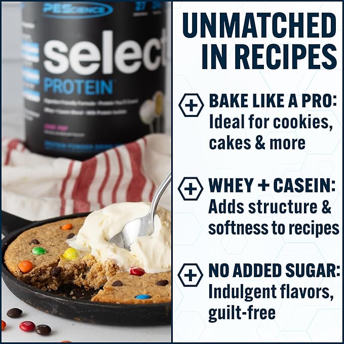 PEScience Select Protein Powder, Whey and Casein Blend, Lean Protein Powder for Women and Men, Low Calorie, Low Carb, Keto Friendly, Gluten Free, Frosted Sugar Cookie - 27 Servings