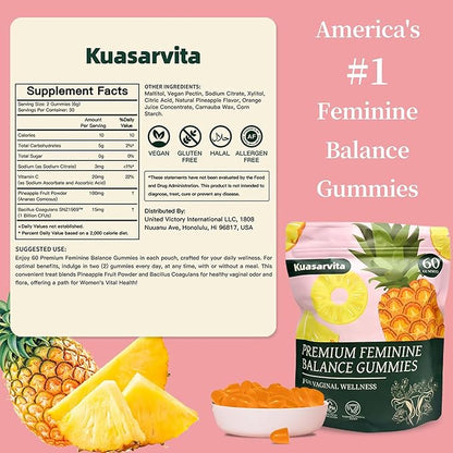 Peeshlita Women’s Vaginal Probiotics Gummies – pH Balance Support + Feminine Wellness & Comfort, Pineapple Flavor, Natural Probiotic Blend – 60 Gummies