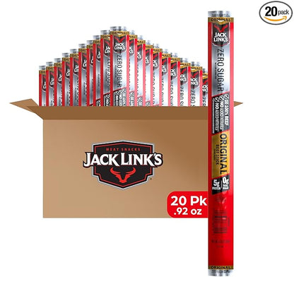 Jack Link's Original Zero Sugar Beef Sticks - (20 Pack) 0.92 oz Meat Sticks - Ready to Eat Protein Snacks - 5g Protein per Serving - Made with 100% Real Beef