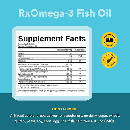 WomenSense by Natural Factors, RxOmega-3 Fish Oil, Supports a Healthy Heart and Joints with Primrose Oil, Omega-3 DHA and EPA, Gluten Free, 120 softgels (60 servings)