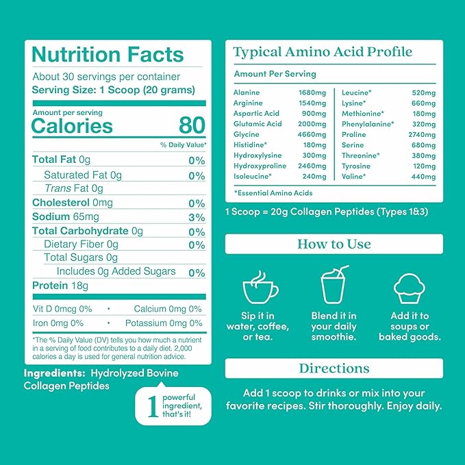 Further Food Unflavored Collagen Peptides Powder - 100% Grass-Fed, Hydrolyzed Type 1 & 3, 20g of Collagen per Serving, Supports Skin, Hair, Nails & Joints, 21.16 Oz
