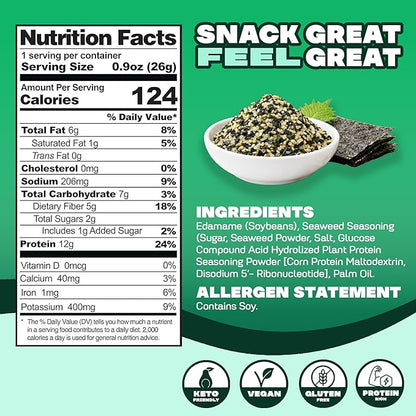 Where You Bean Edamame Beans Snack (Seaweed Furikake) - Crunchy and Dry Roasted Edamame Beans - High Protein Snacks, Keto and Vegan Healthy Snacks for Adults & Low Carb Asian Snack 0.9 oz (Pack of 8)