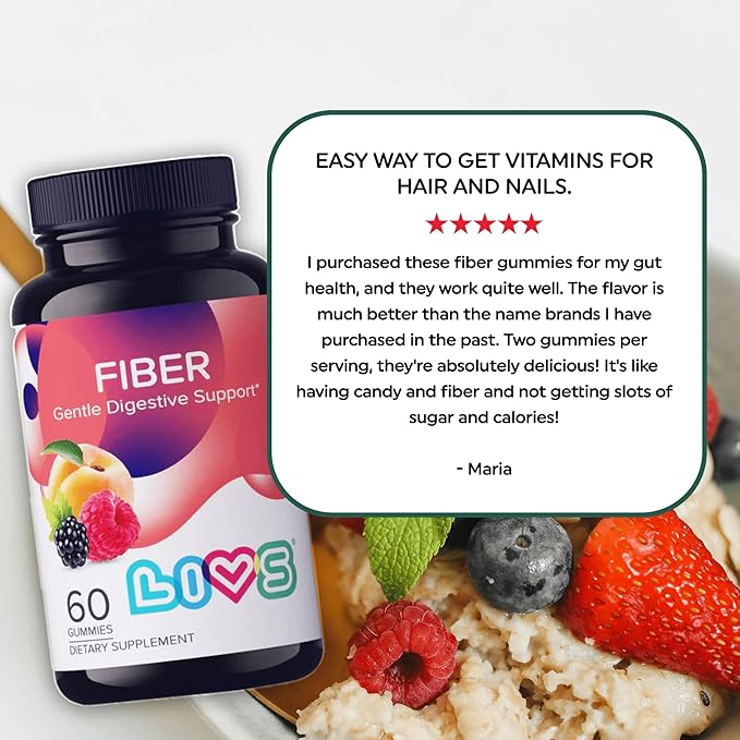 LIVS Fiber Gummies for Adults – Promote Digestive Support & Regularity | Gut Health & Smooth Digestion | Plant-Based Prebiotic | Non-GMO Fiber Supplement for Men & Women | 60 Count with 30 Servings